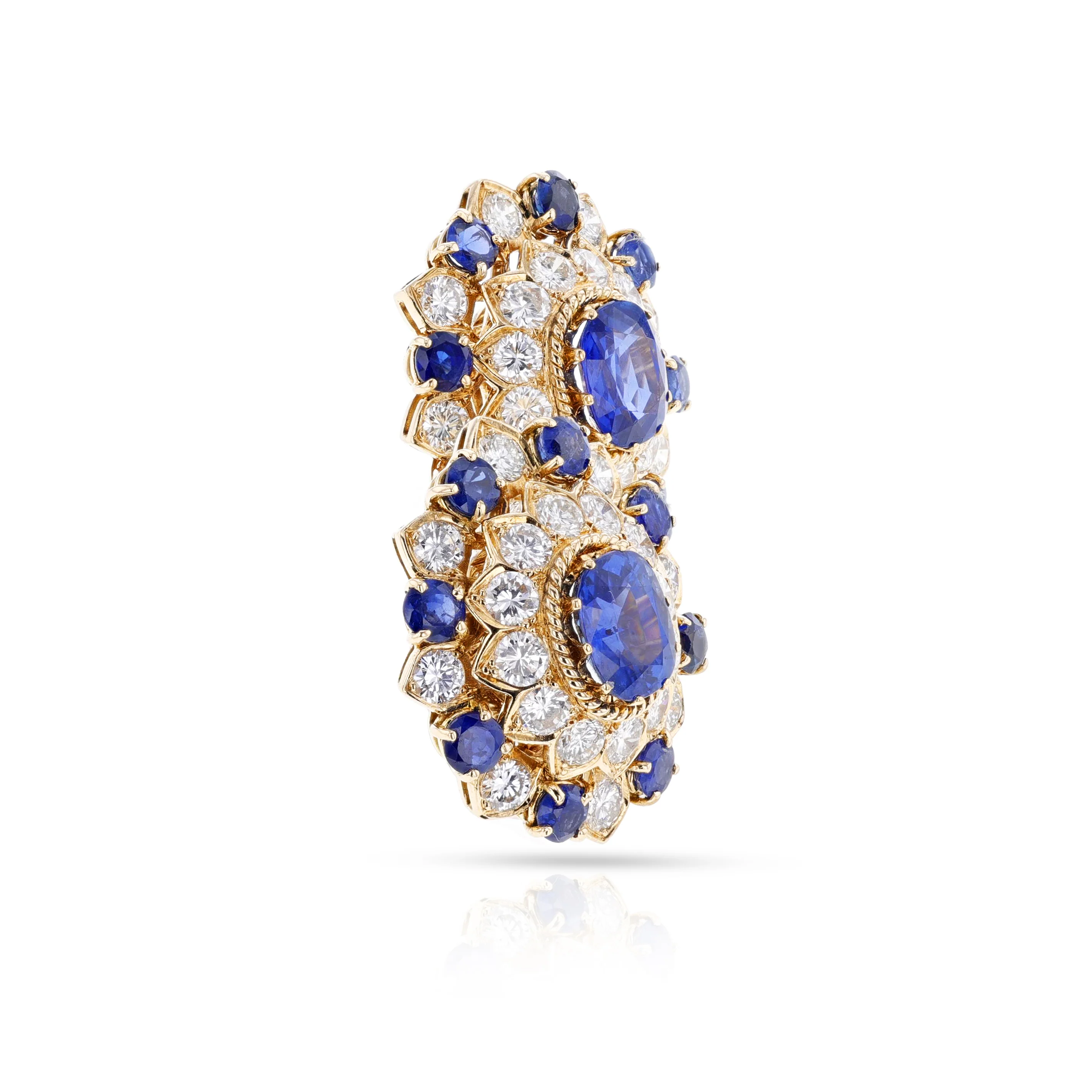 Vourakis Certified Unheated Sapphire and Diamond Earrings, Brooch, and Ring Suite 18k