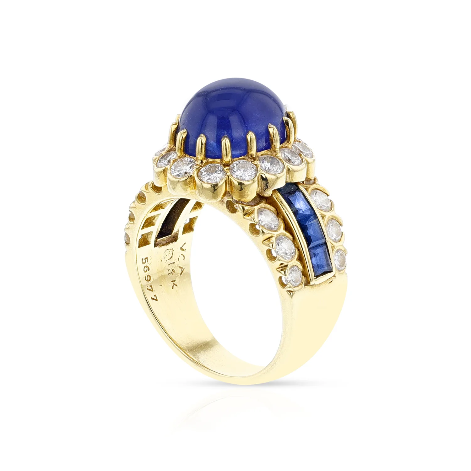 Van Cleef & Arpels Sapphire Cabochon and Diamond Floral Ring, 18k