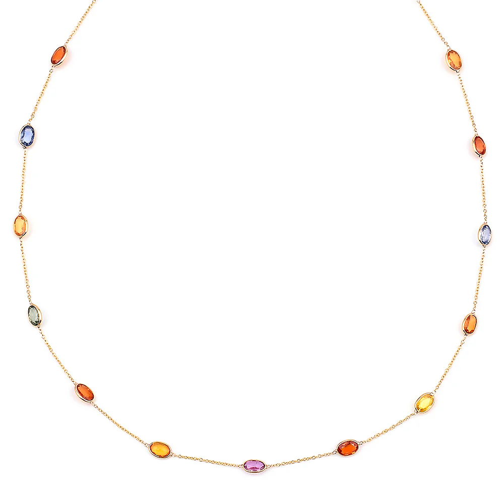 Oval Pastel Multi-Sapphire Bezel-Set Necklace, 18k Yellow Gold