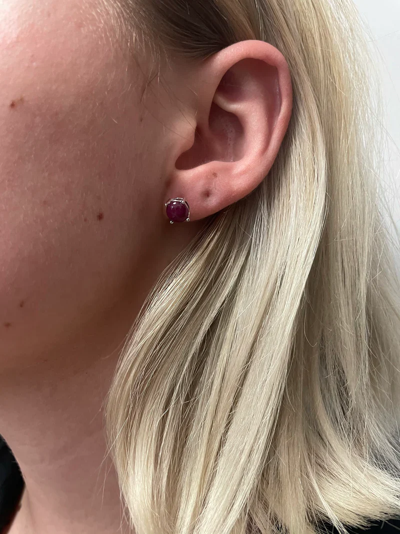 7MM Genuine Sapphire Round Cabochon Stud Earrings, Sterling Silver