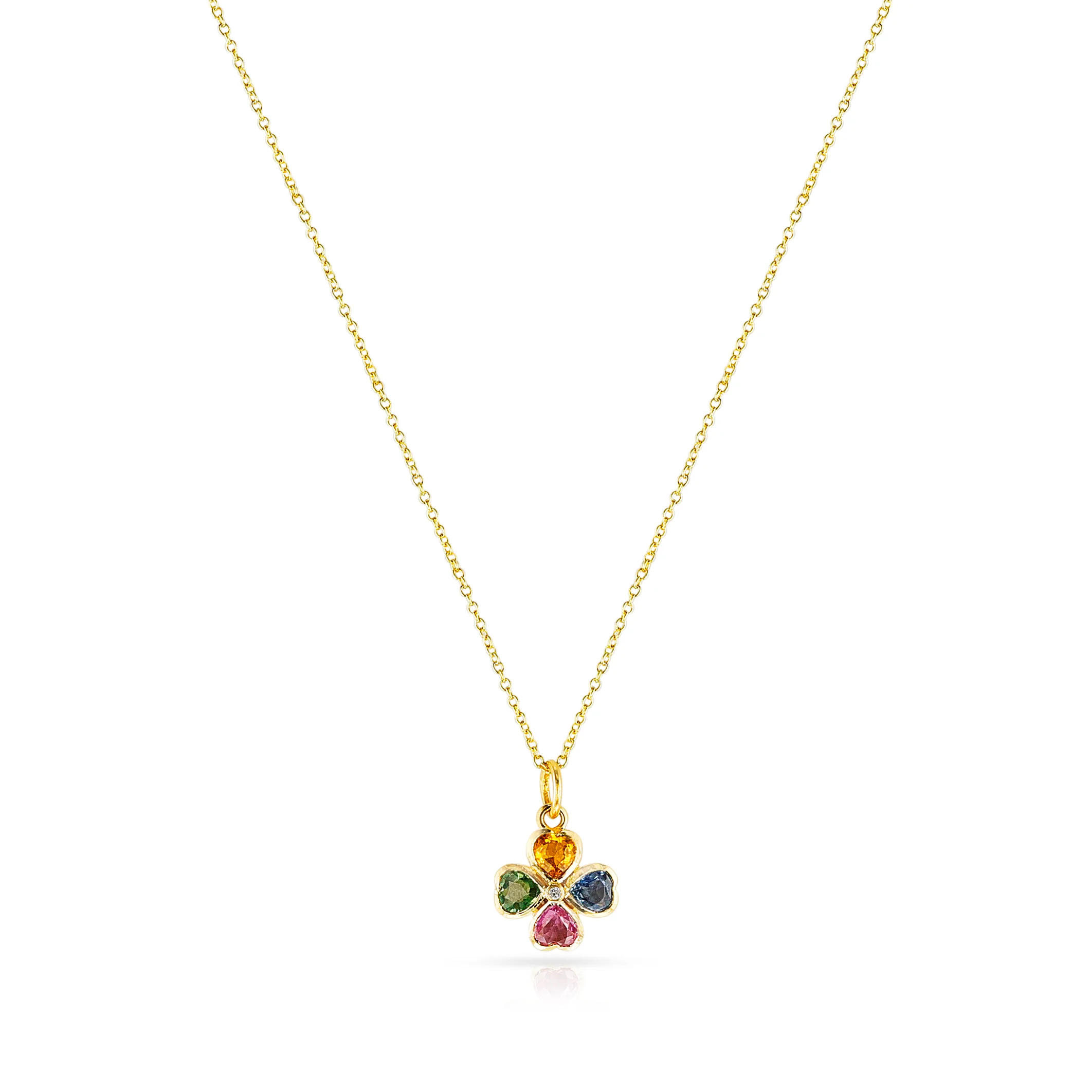 Heart-Shape Multi-Sapphire and Diamond Floral Pendant Necklace, 18k