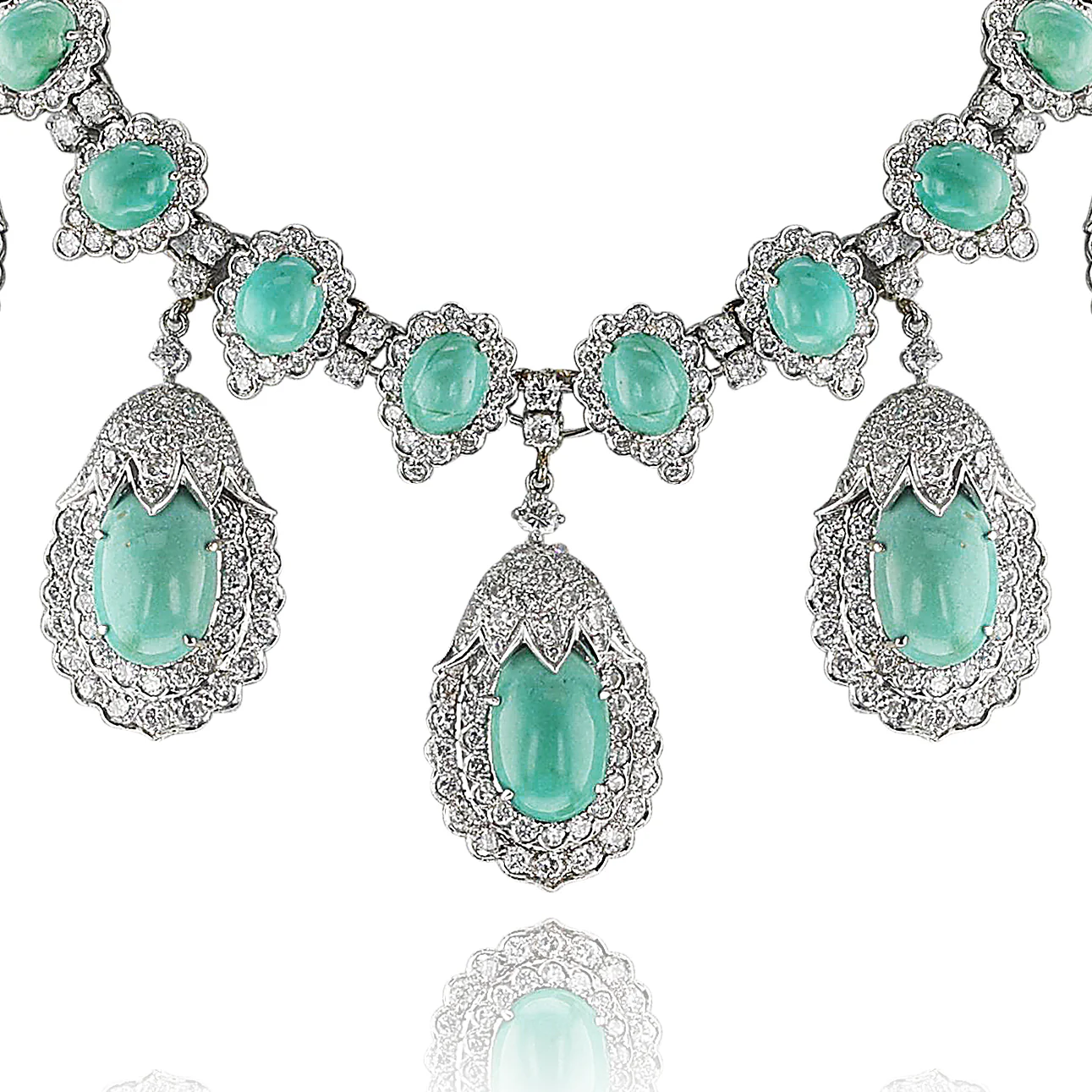 Turquoise Cabochon and Diamond Statement Necklace, 14k