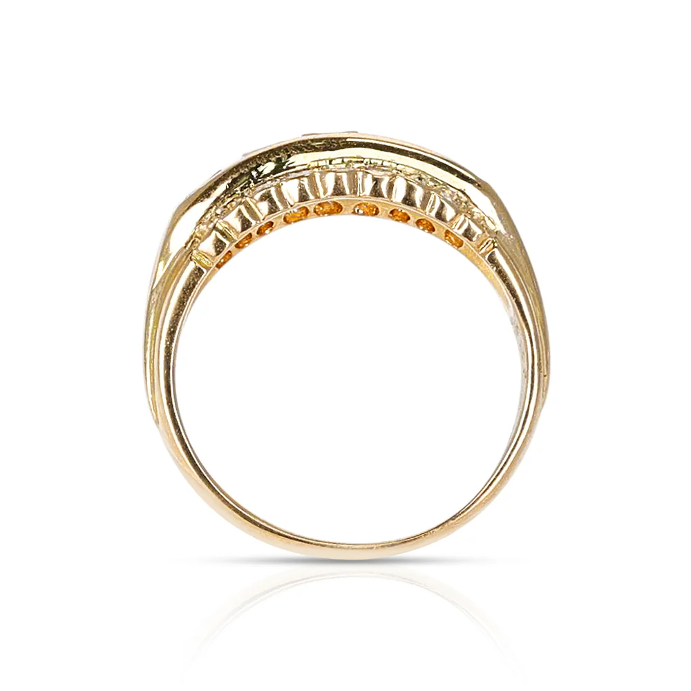 Five Rectangular Cut Diamond Band with Two Rows of Round Diamonds, 18K