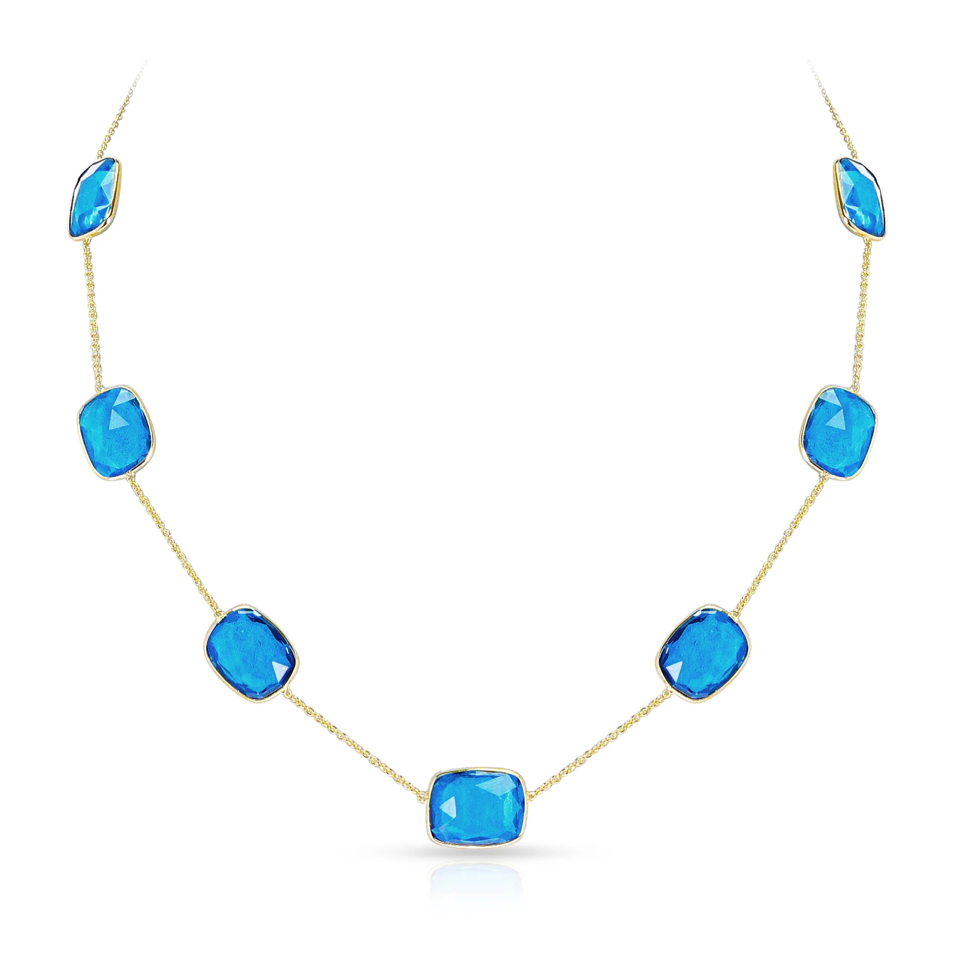 Rectangular Blue Topaz Necklace (Short), 18K
