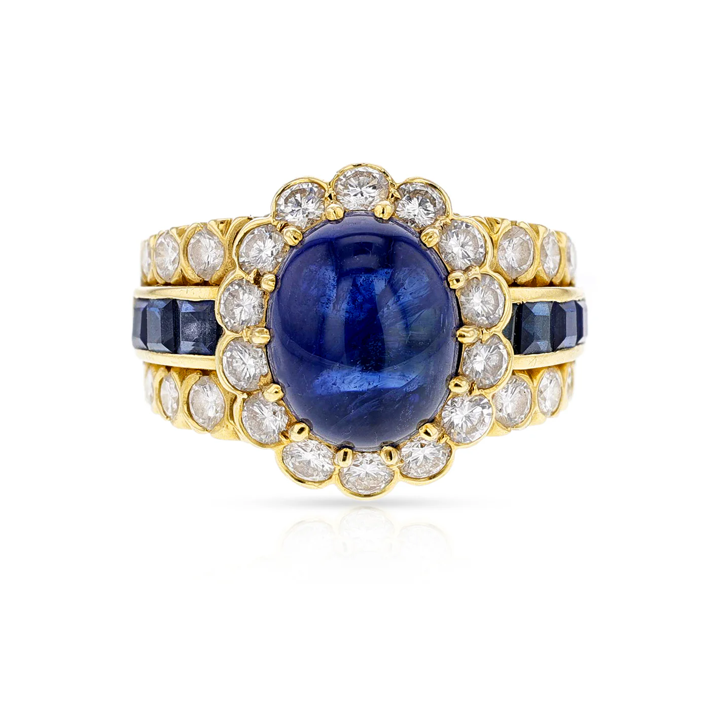 Van Cleef & Arpels Sapphire Cabochon and Diamond Floral Ring, 18k
