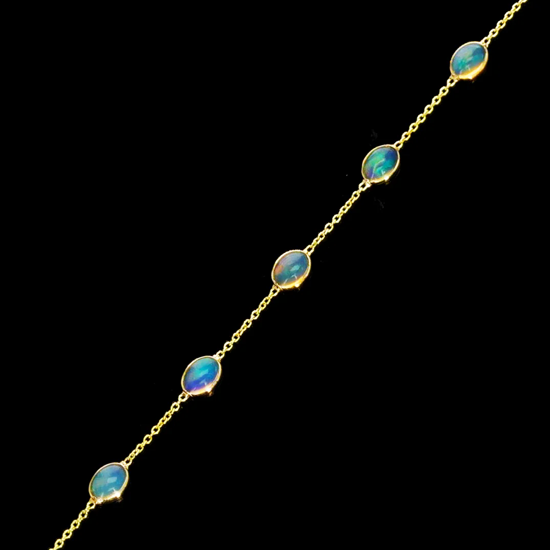 Opal Oval Cabochon Tennis Bracelet, 18k Yellow Gold