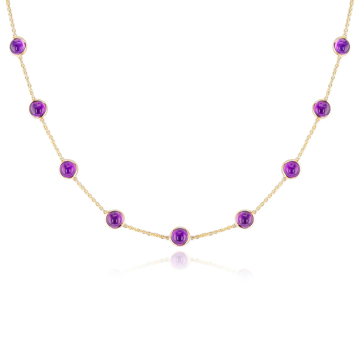Round Amethyst Cabochon Necklace, 18k