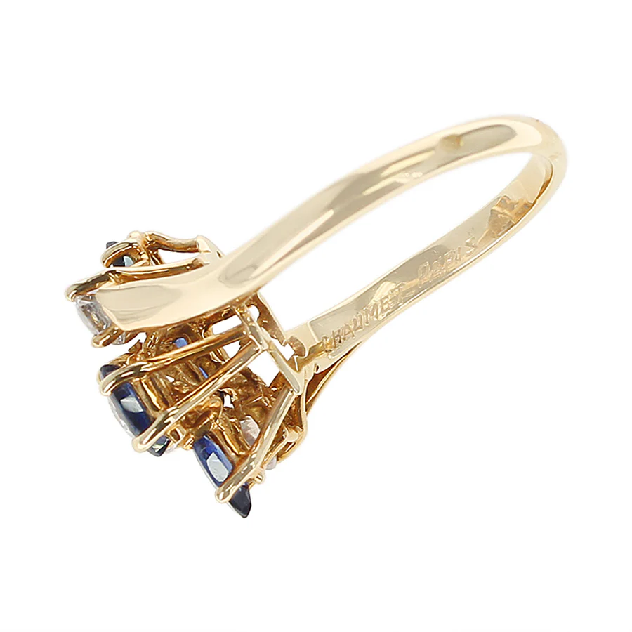 Chaumet, Paris Marquise Sapphire and Round Diamond Ring, 18 Karat Yellow Gold