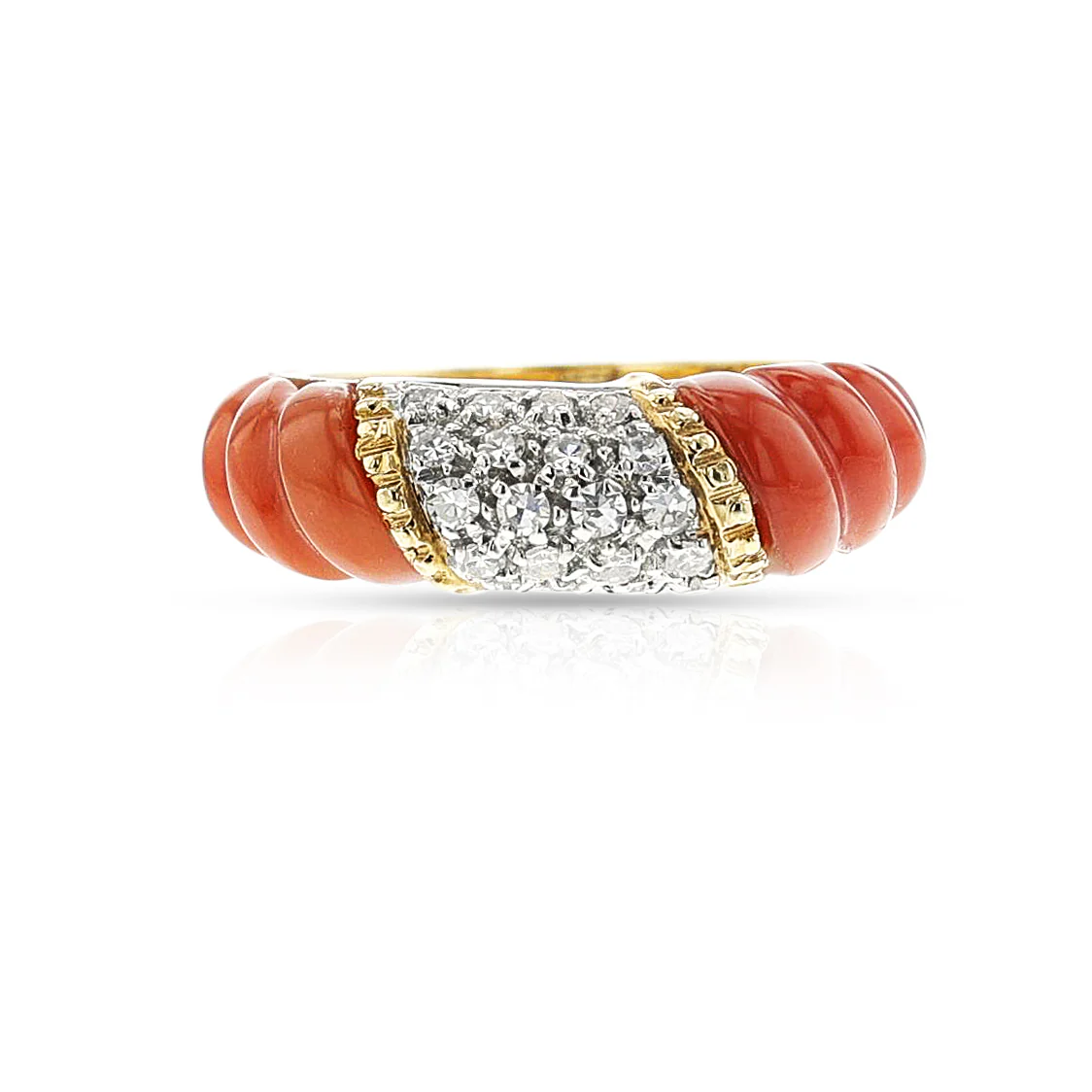 Diamond and Twisted Coral Gold Ring, 18k