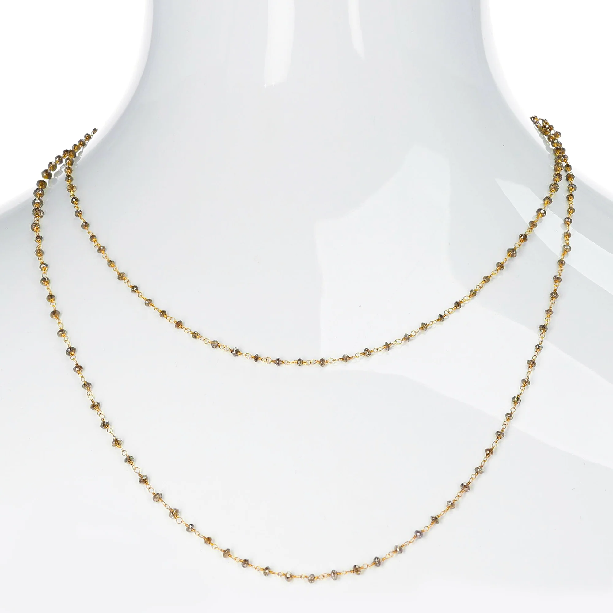 Brown Diamond Faceted Beads Wire Wrap Necklace, 40