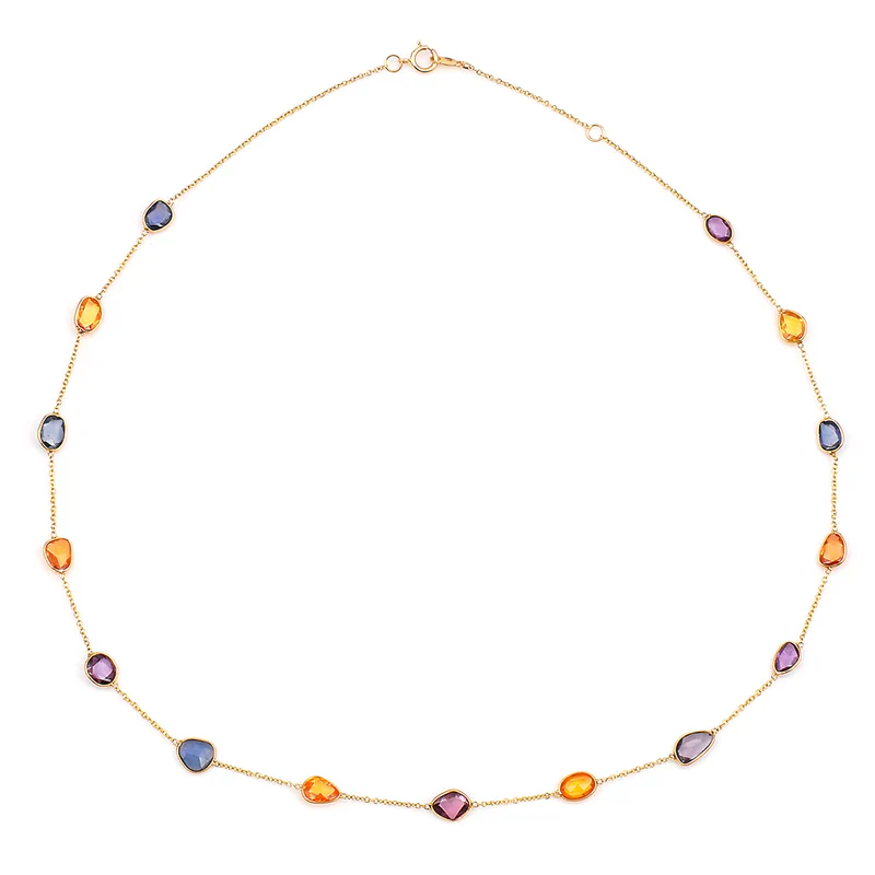 Mixed Cut Blue Sapphire Necklace, 18 Karat Gold
