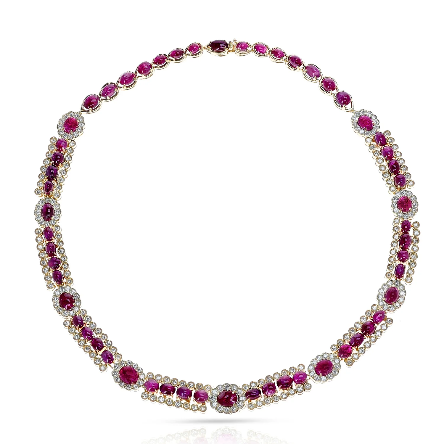 Unheated Burma Star Ruby Cabochon and Diamond Necklace, Part of Set