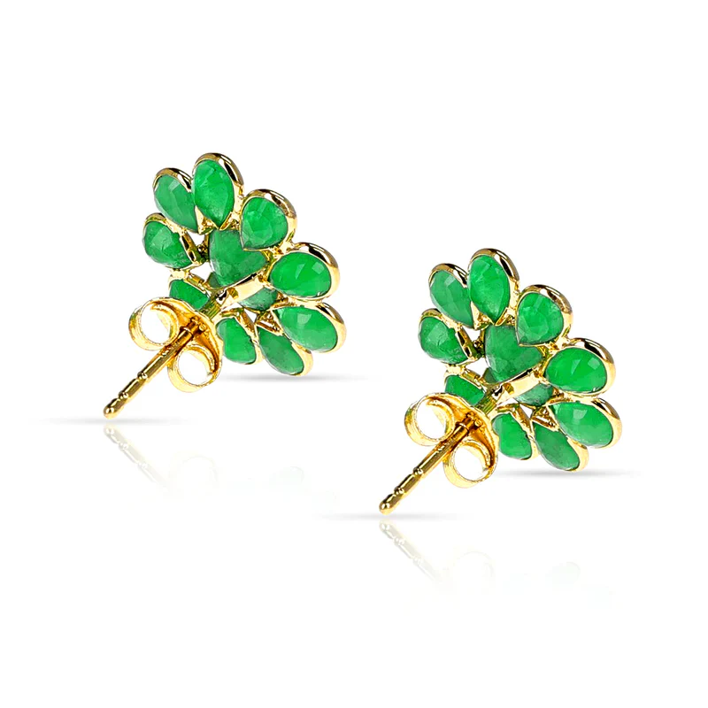 Ruby Bezel-Set Oval and Pear Shape Floral Earrings made in 18 Karat Yellow Gold.