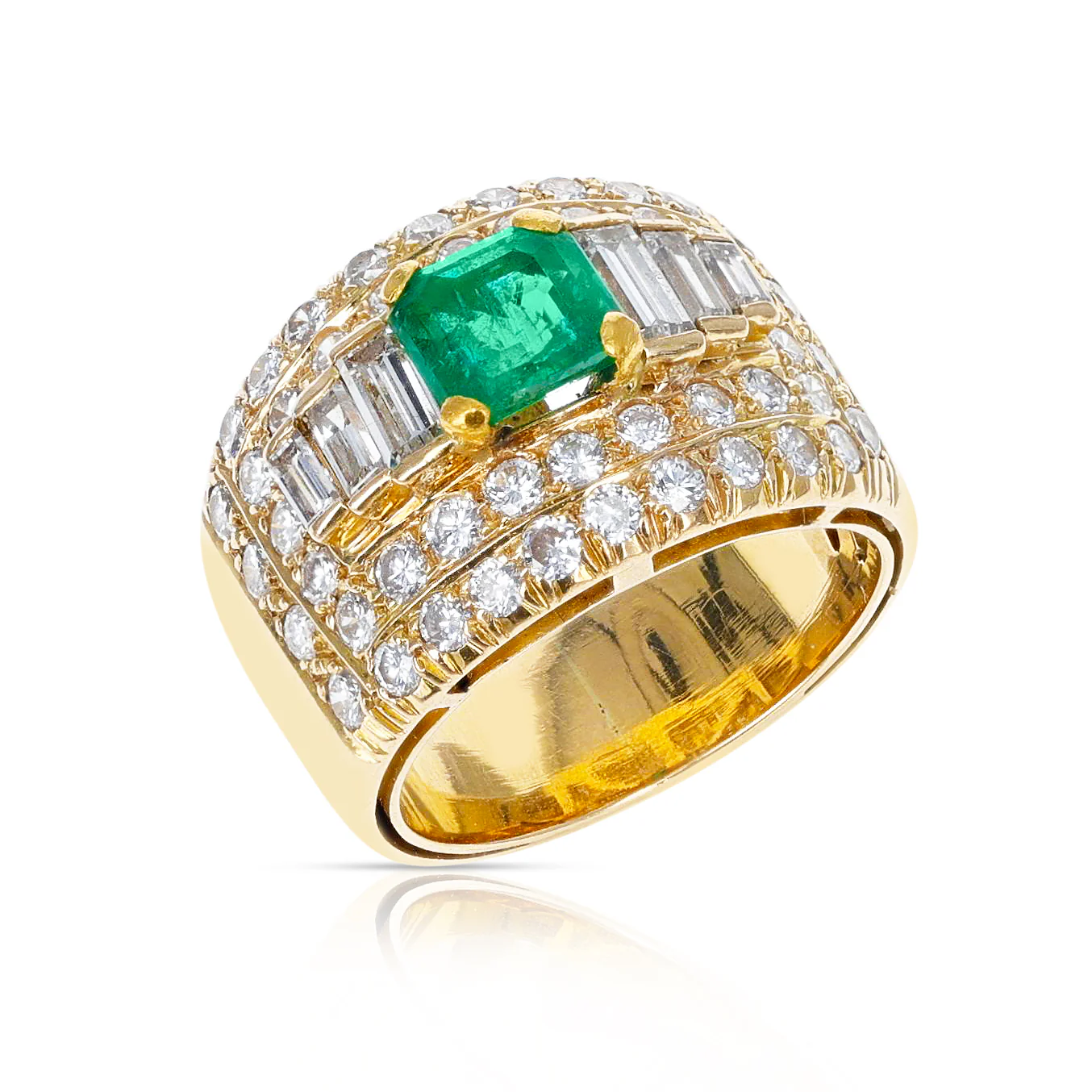 Square-Cut Emerald with 2 ct. Diamond Wide Band Cocktail Ring, 18K Yellow Gold