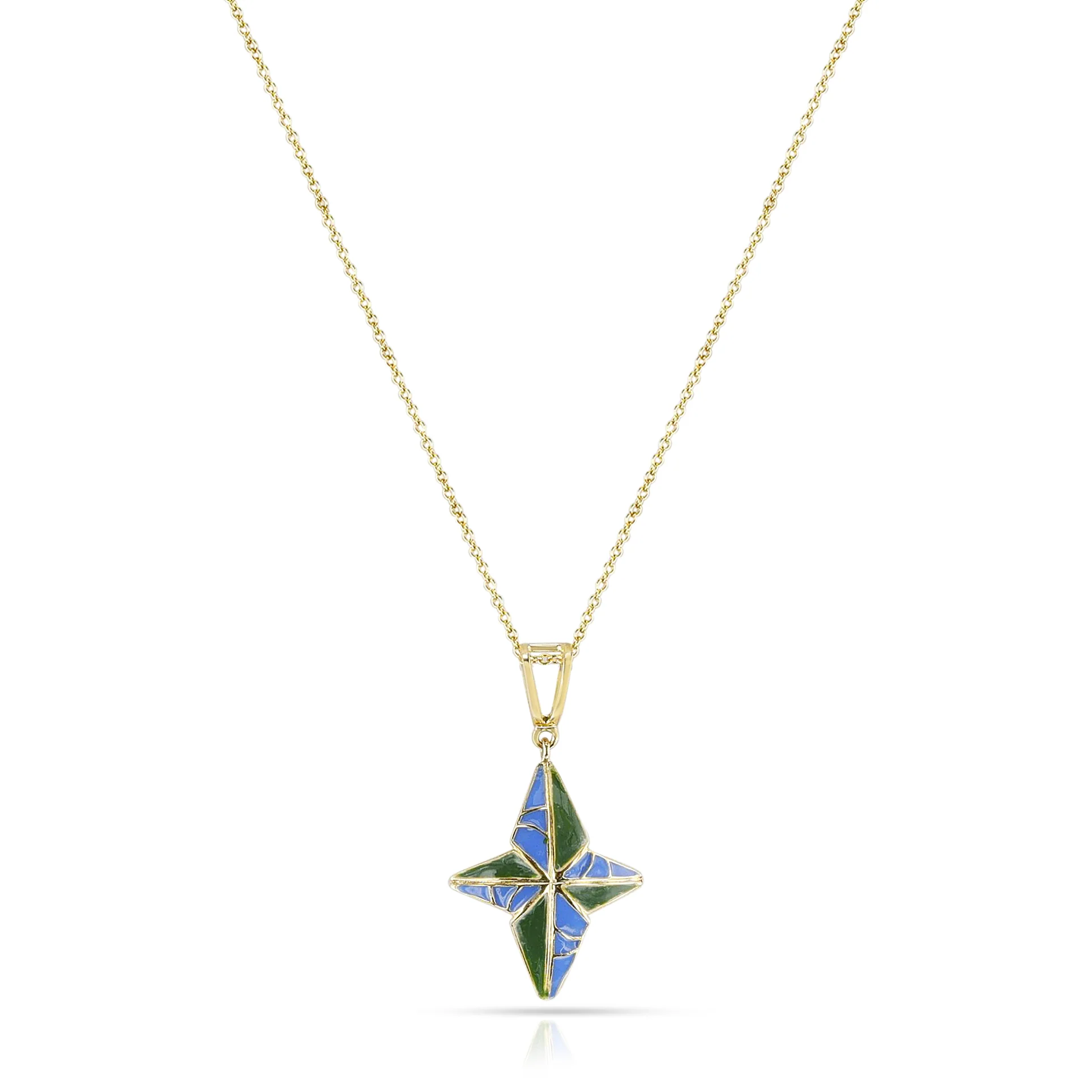 Blue and Green  Enamel and Gold Lining Kintsugi Pendant Necklace, 18k