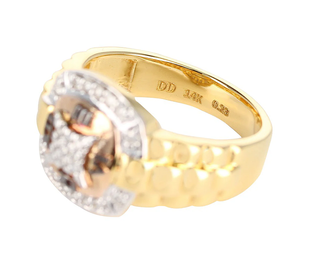 Diamond and Watch Band Style Ring, 14K Yellow and Rose Gold