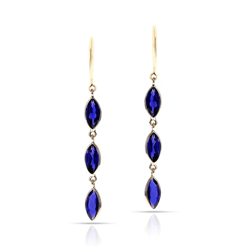 Marquise Gemstone Dangling Earrings, 18k