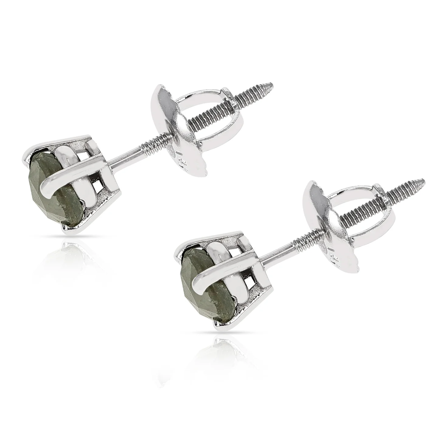 Rose Cut Gray Diamond Stud Earrings Made in 14k White Gold