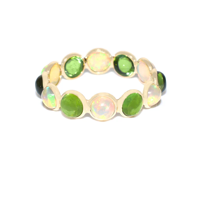 Mixed Semi-Precious Round Cabochon Band, Yellow Gold