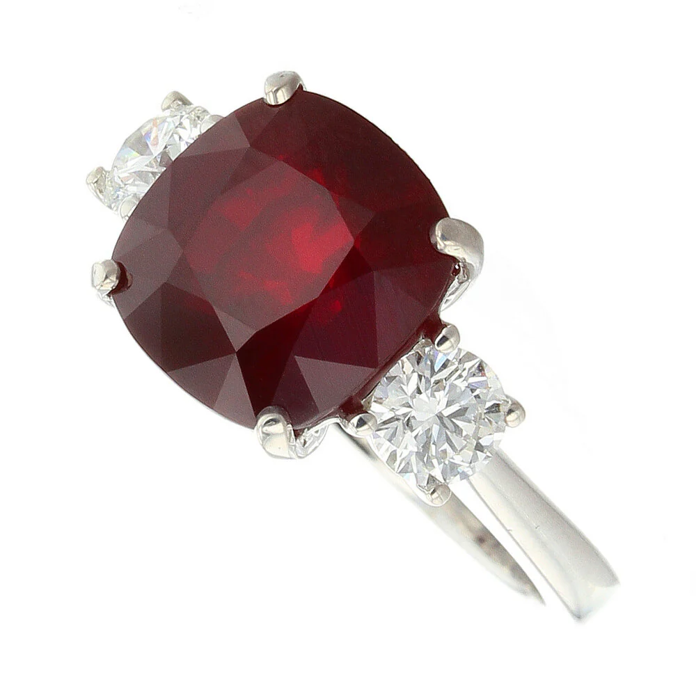 Cushion Mozambique Ruby Ring with Round Diamonds