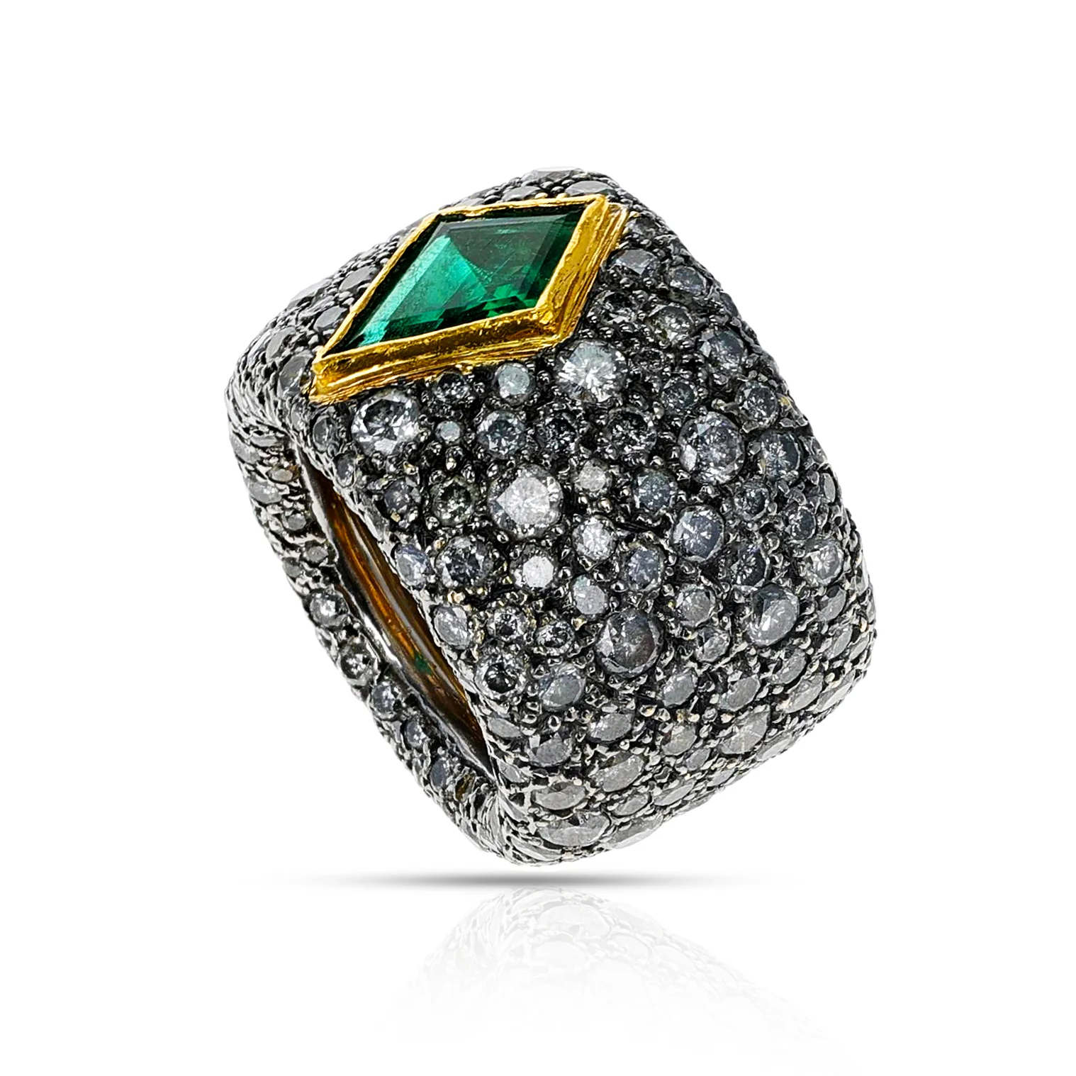 French Verney Emerald and Diamond Cocktail Ring