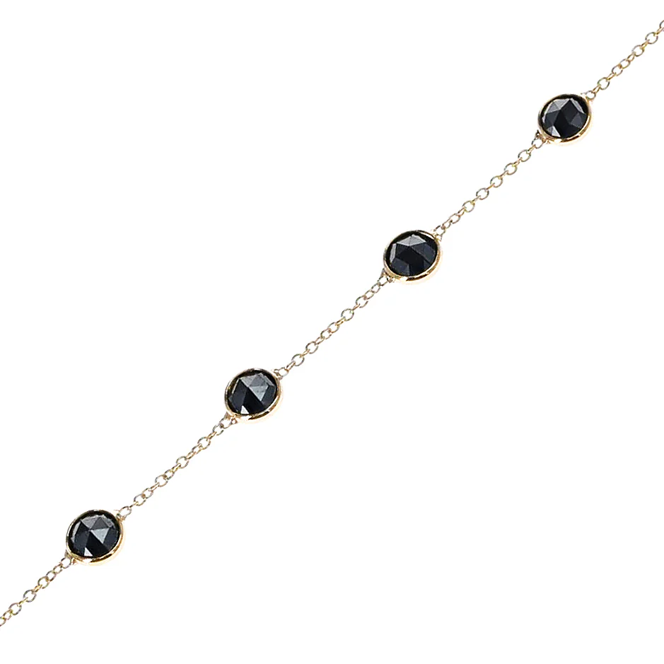 Round Black Diamond Rose Cut Bracelet, 18k Yellow Gold