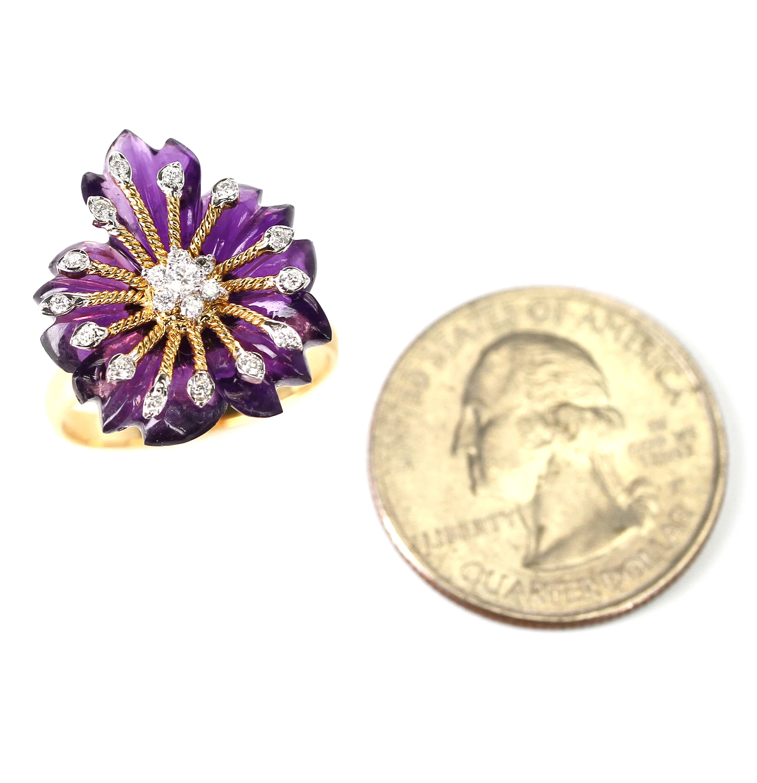 Carved Floral Amethyst Ring with Diamonds