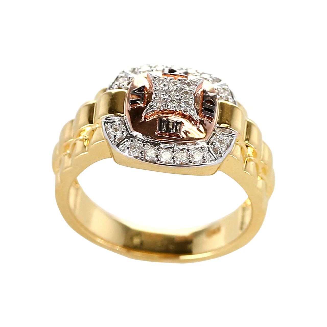 Diamond and Watch Band Style Ring, 14K Yellow and Rose Gold