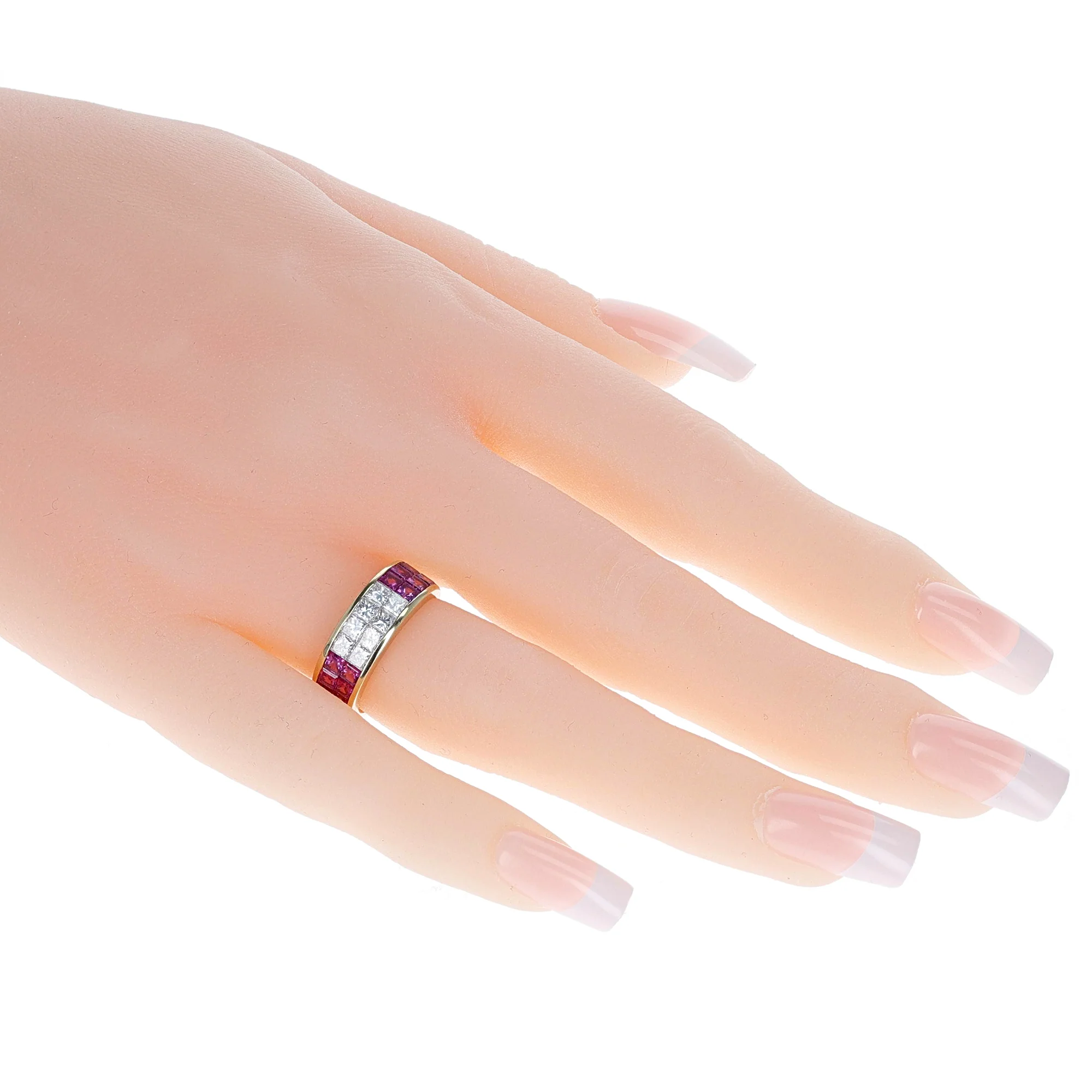 Pink Sapphire and Diamond Invisibly Set Ring, 18K