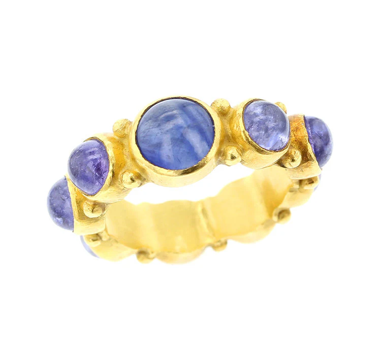 Blue Sapphire Cabochon Eternity Ring, 18K Yellow Gold
