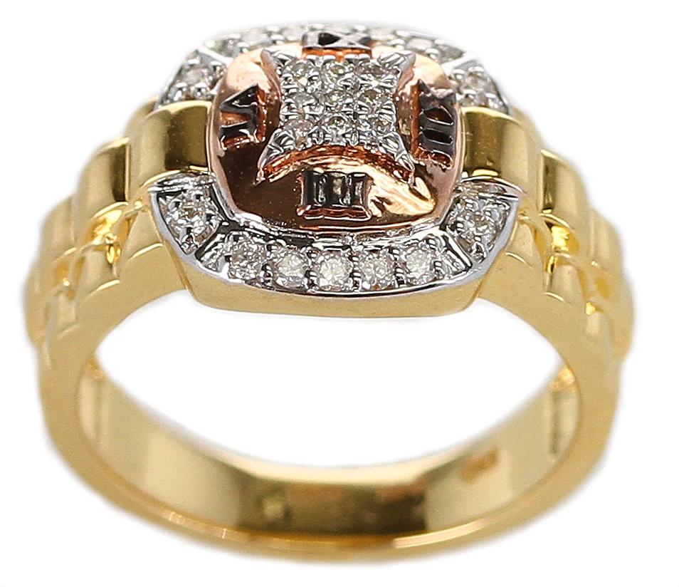 Diamond and Watch Band Style Ring, 14K Yellow and Rose Gold