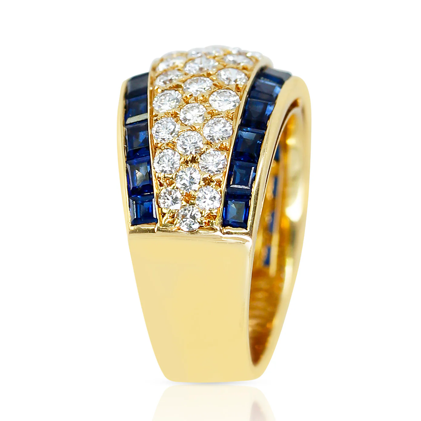 France Van Cleef & Arpels Three Row Diamond Ring with Invisibly Set Sapphires