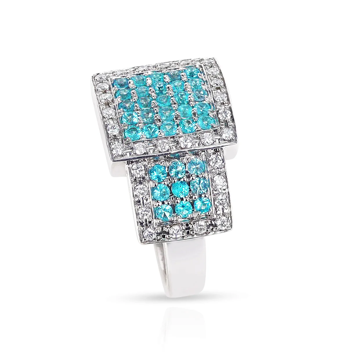Three Square Cocktail Brazilian Paraiba Tourmaline and Diamond Ring, 18k