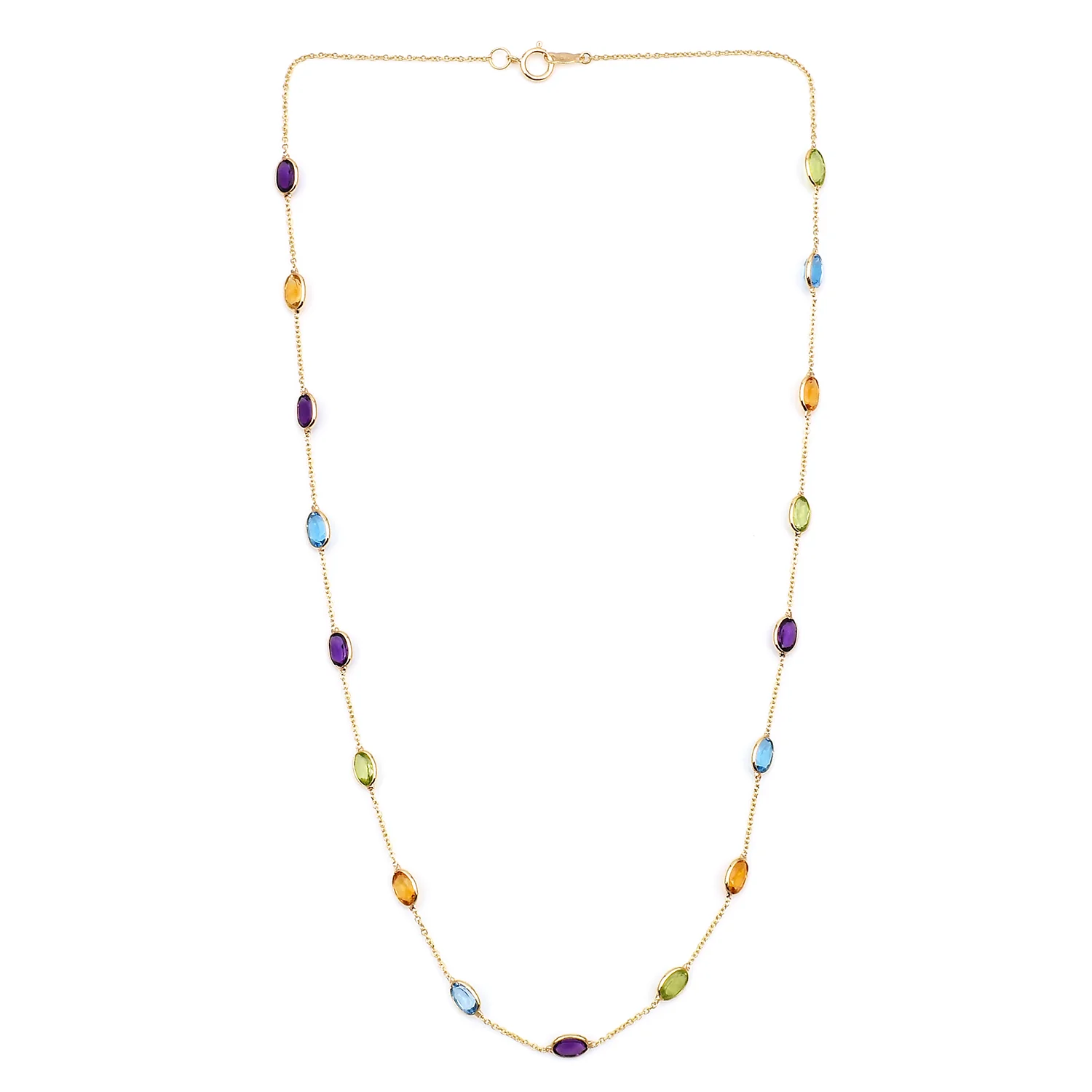 Amethyst, Citrine, Blue Topaz, Peridot Multi-Stone Necklace, 18 Karat Gold