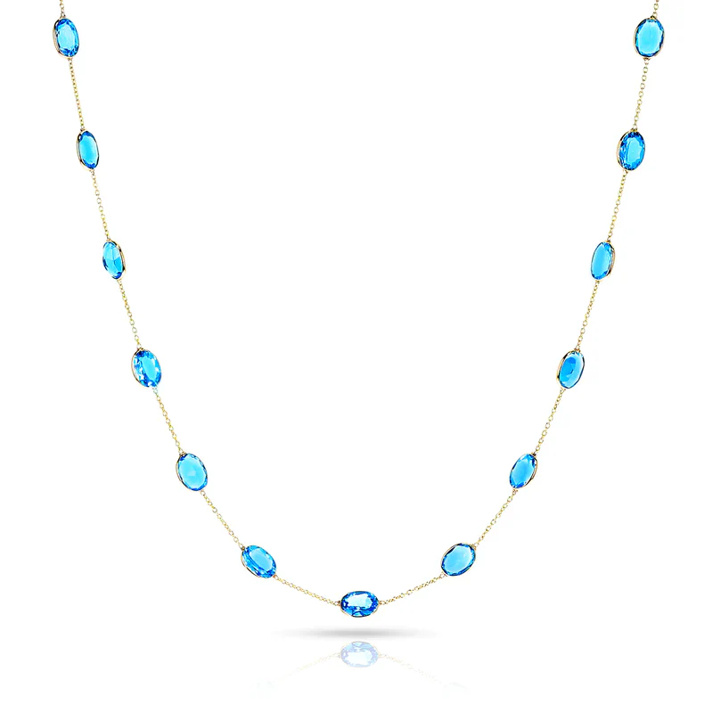 Oval Shape Blue Sapphire Necklace, 18 Karat Gold