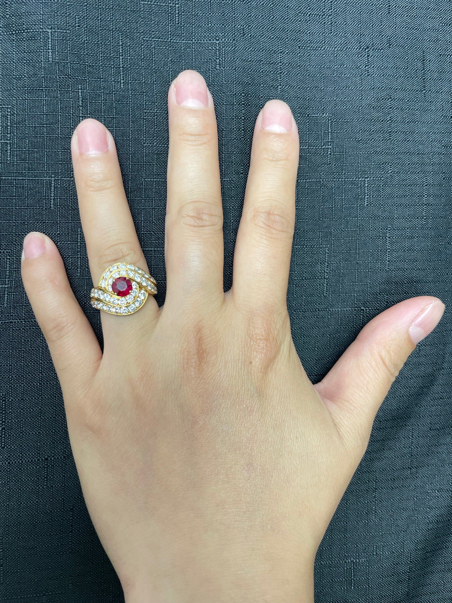 Van Cleef & Arpels 0.95 ct. Round Center Ruby and 2.10 ct. Diamond Cocktail Ring