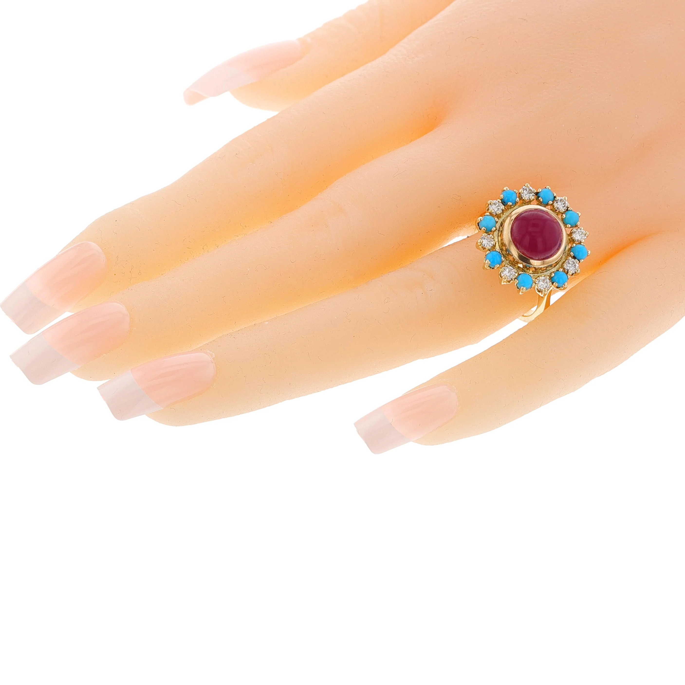French Turquoise, Diamond and Ruby Ring, 18k