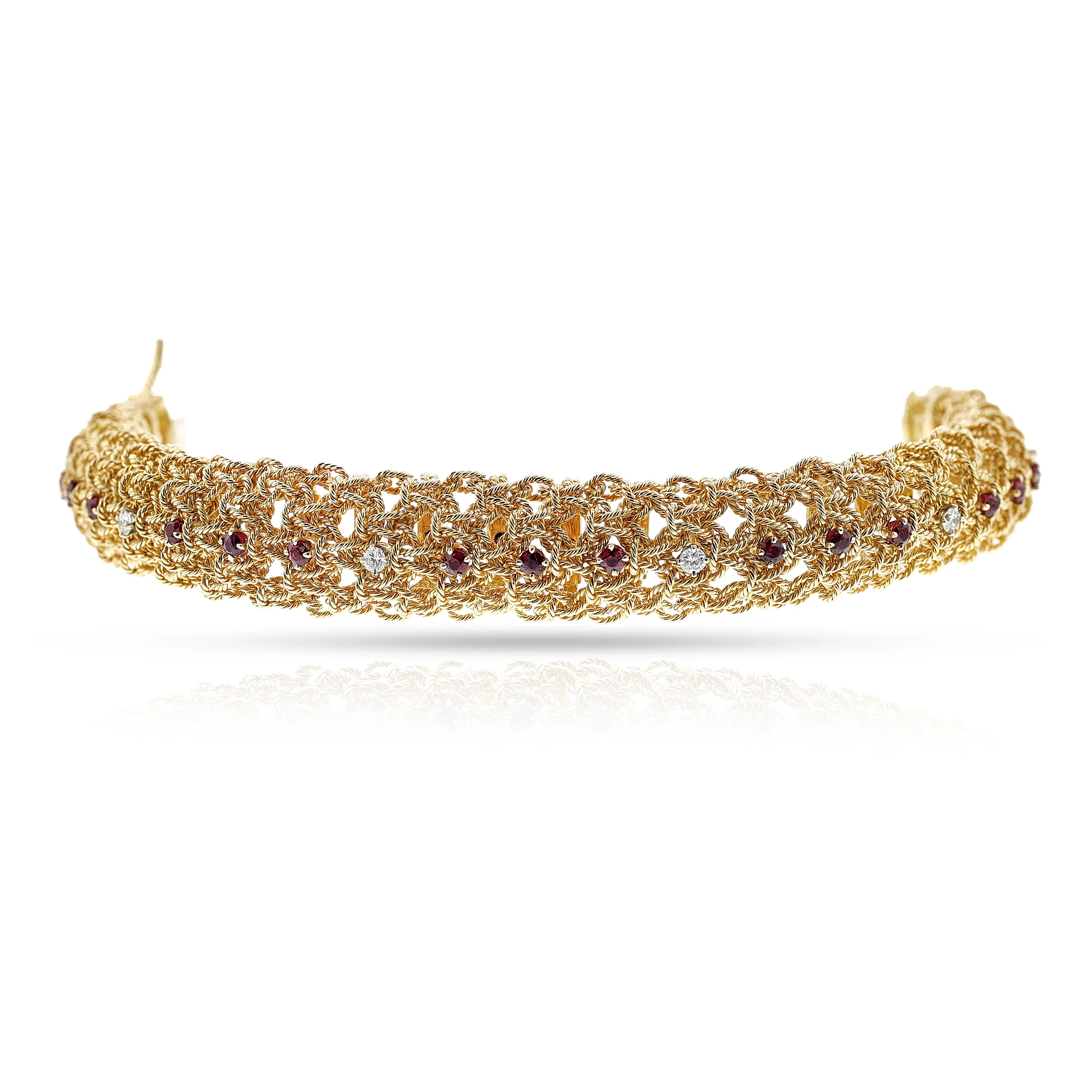Georges L’Enfant Ruby and Diamond Rope-Work Bracelet, 18k