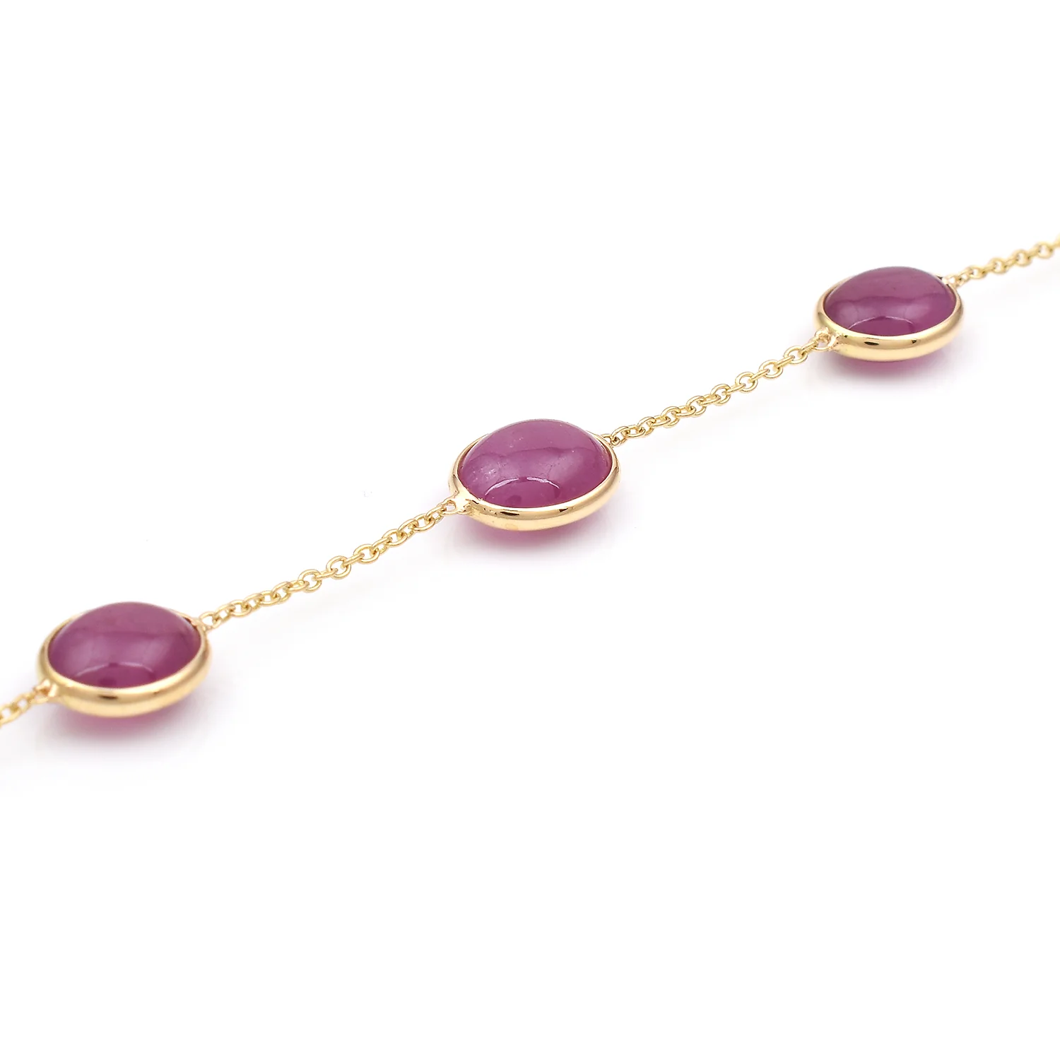 Oval Smooth Ruby Bezel-Set Bracelet, 18 Karat Yellow Gold
