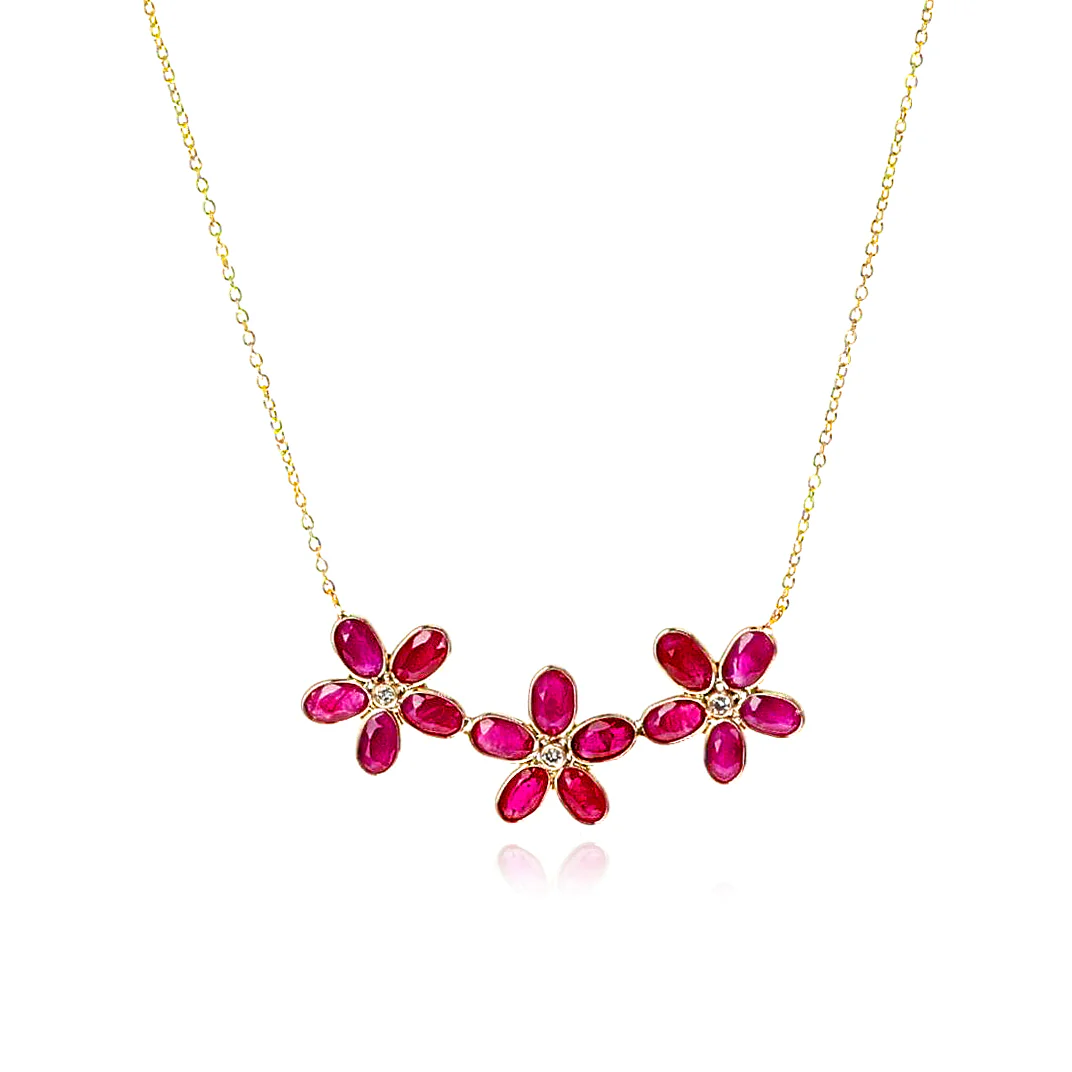 Gemstone Floral Necklace with Diamond, 18k
