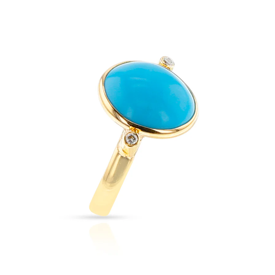Oval Turquoise Cabochon and Diamond Statement Ring, 18K