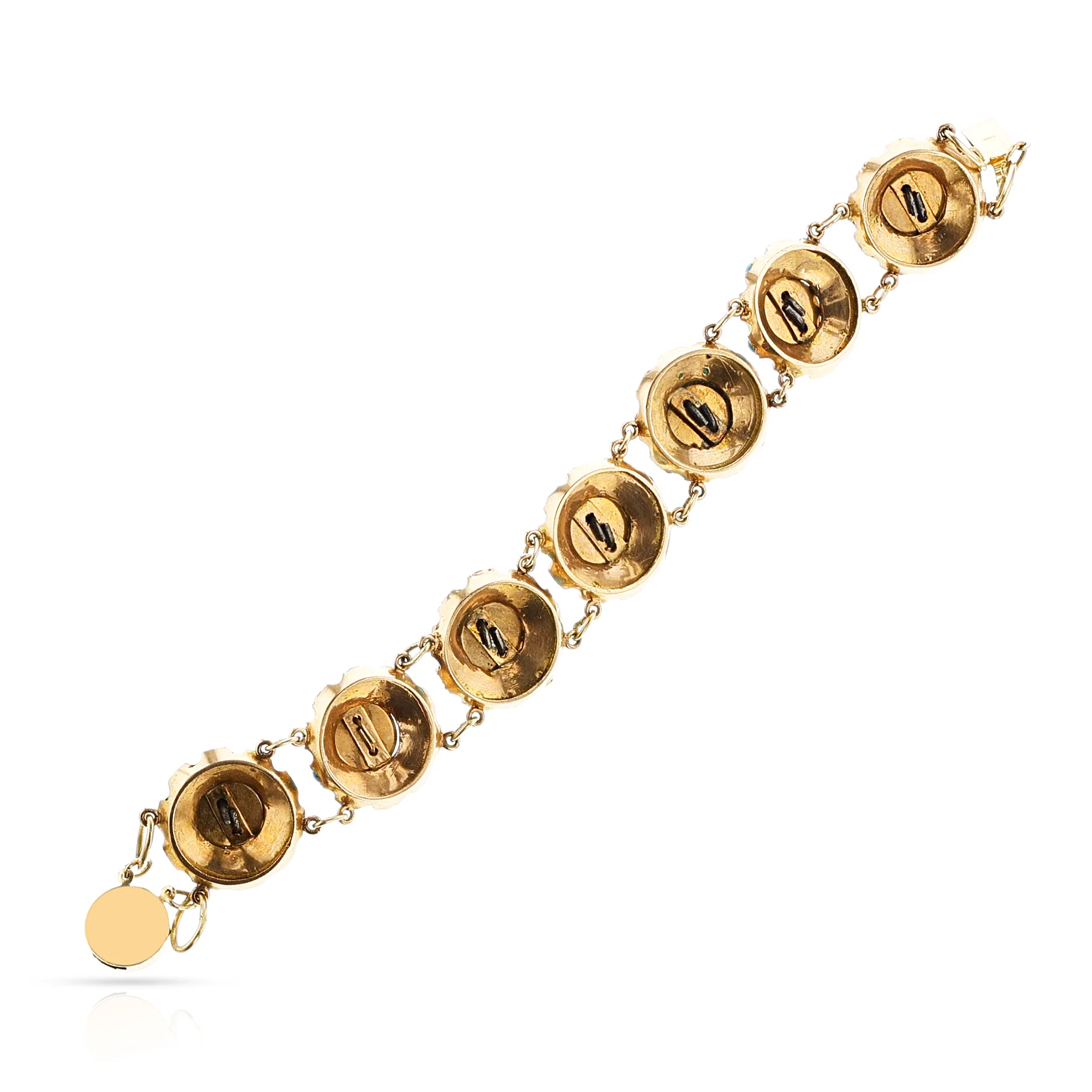 Antique Turquoise Flower Bracelet, 14k