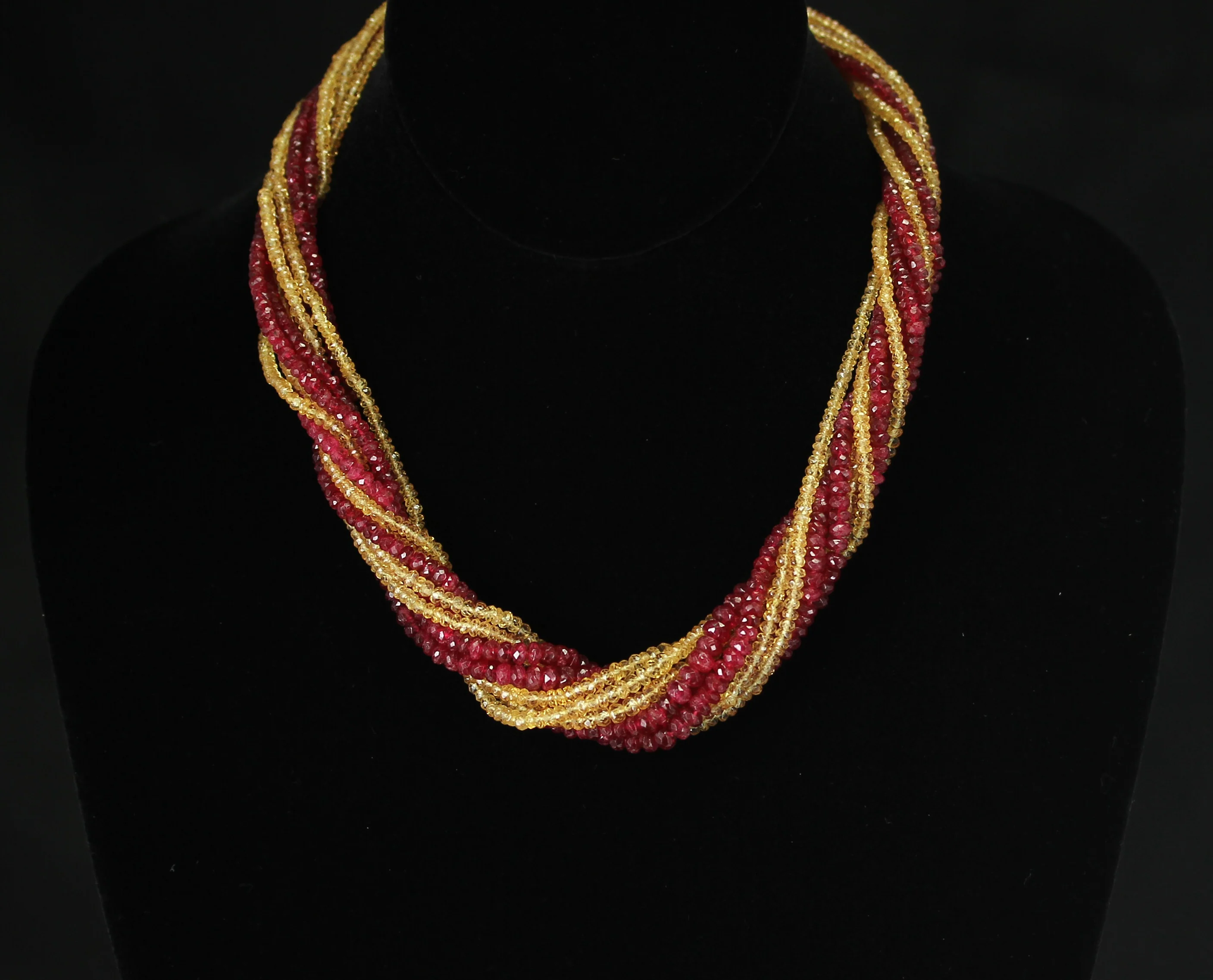 Genuine & Natural Red Spinel and Yellow Sapphire Faceted Beads Choker Necklace