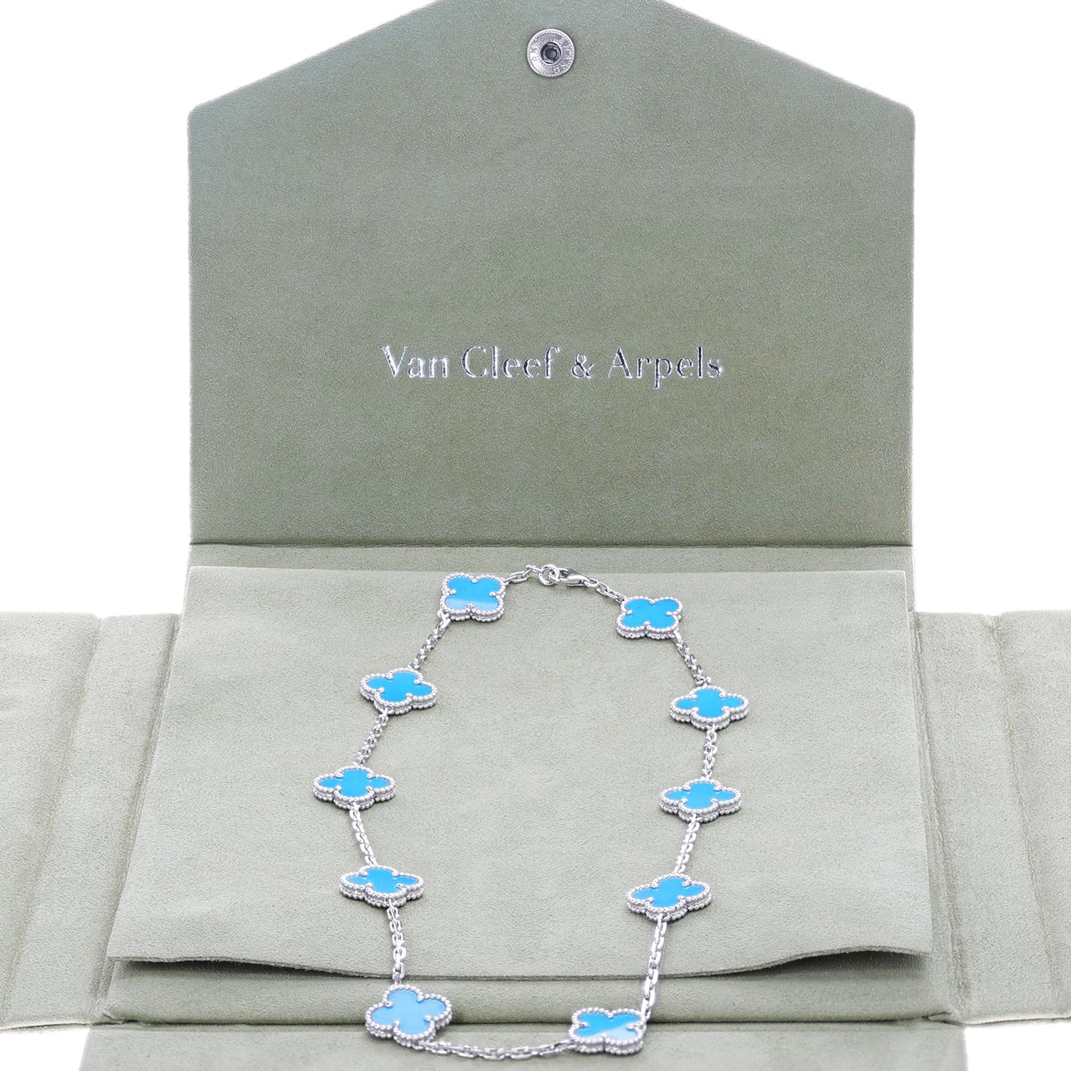 Van Cleef & Arpels 10 Motif Turquoise Alhambra Necklace