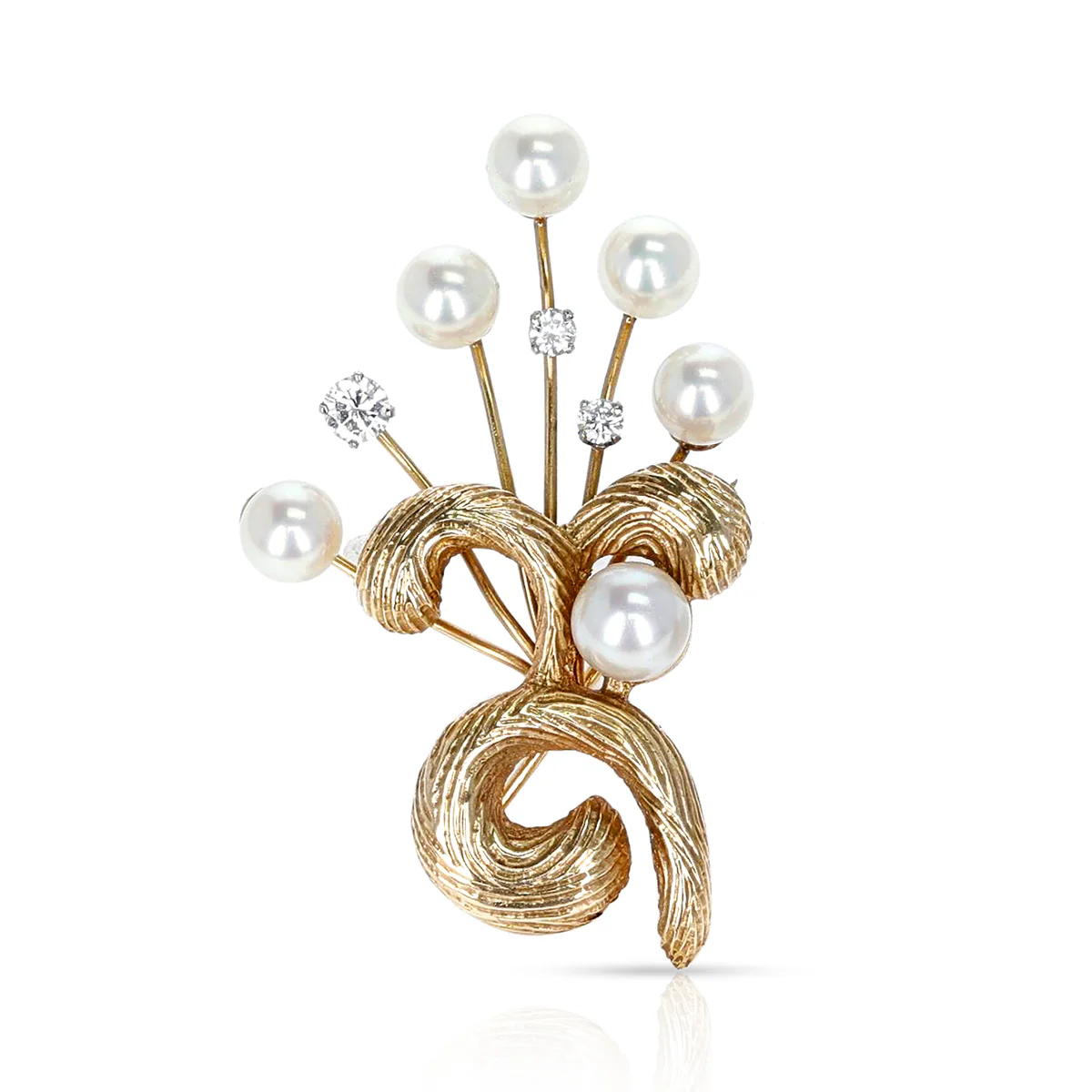 Cultured Pearl and Yellow Gold with Diamond Brooch