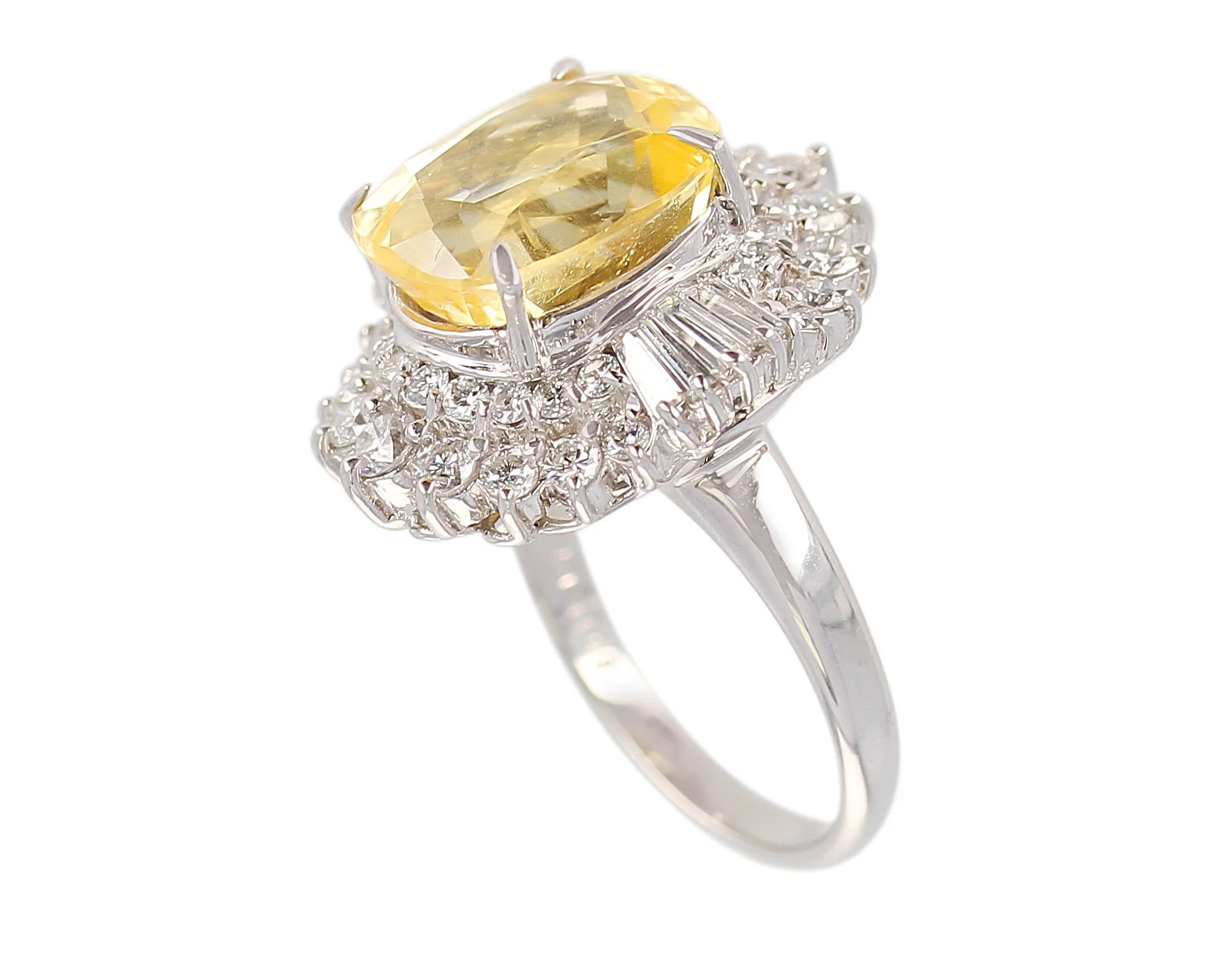 GIA Certified 8.18 ct. No Heat Ceylon Yellow Sapphire Cocktail Ring with Diamonds, Platinum