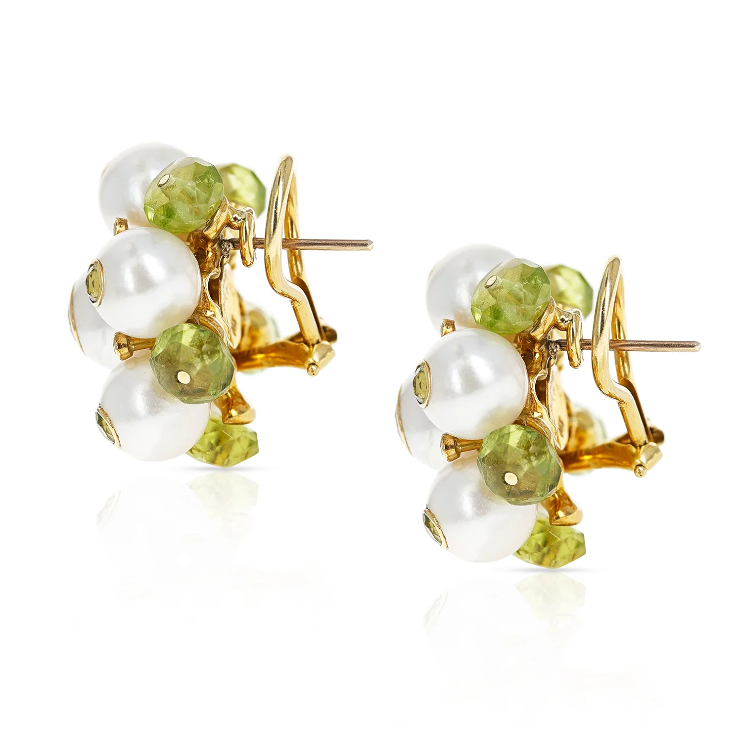 Cultured Pearl, Diamond, and Peridot Earrings, Made in 18k Gold by Trianon