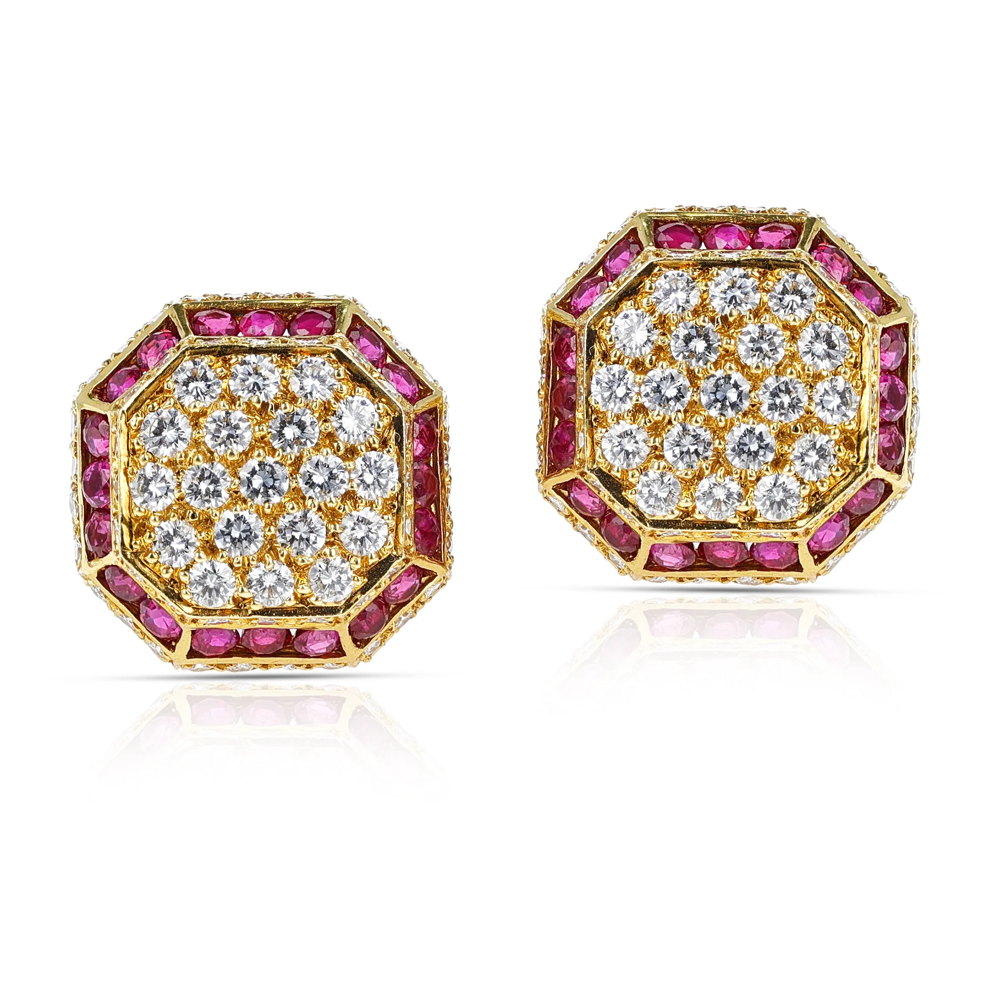 Van Cleef & Arpels Octagonal Shape Ruby and Diamond Earrings, 18K