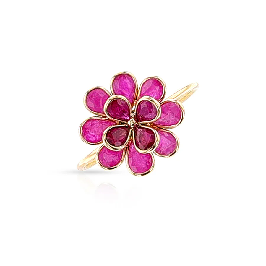 Small Ruby Floral Ring, 18k