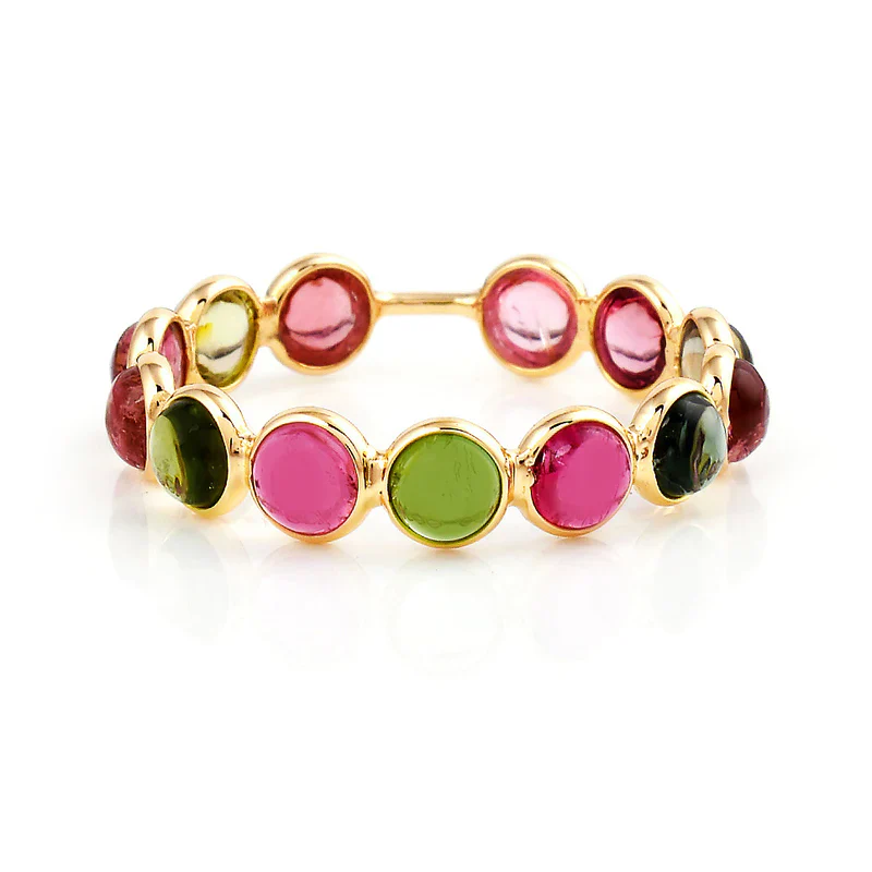 Mixed Semi-Precious Round Cabochon Band, Yellow Gold
